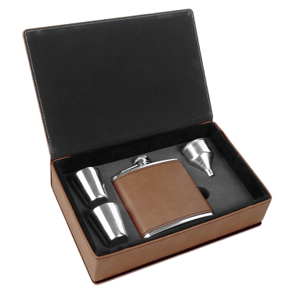 Leatherette Flask Gift Set